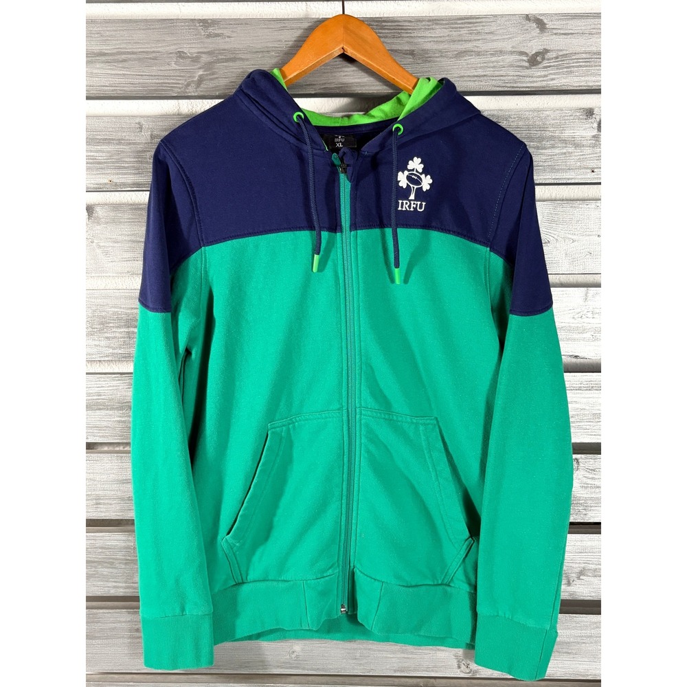 IRFU Ireland Rugby Hoodie Womens XL/L 16 Green Navy Blue Full Zip Sweatshirt